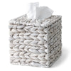 Wicker Tissue Box Cover Square, Handwoven Facial Tissue Box Holder, White