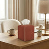 Ricomboo 2 Pack Tissue Box Cover Square, 5x5x5 PU Leather Tissue Boxes Holder, Decor Cube Paper Organizer with Bottom Belt for Bathroom, Home, Night Stands, Office, Kitchen (Terracotta Red)