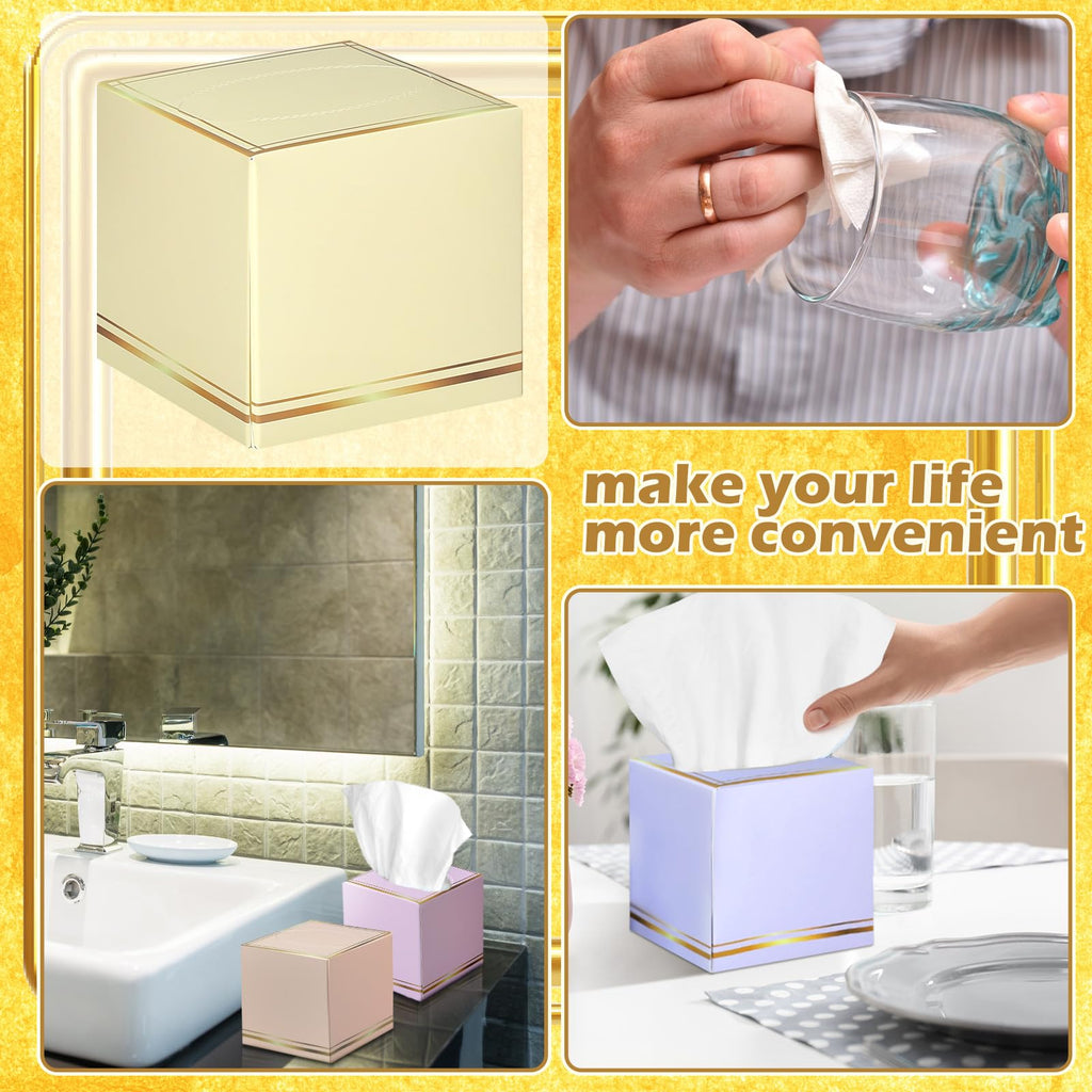 Fourluoo 12 Pack Facial Tissues Cube Boxes Face Box 600 Sheets 3 Ply Soft Paper Square Tissues Bulk for Car Pocket Toilet Household Bedroom Family (Macaron Colors)
