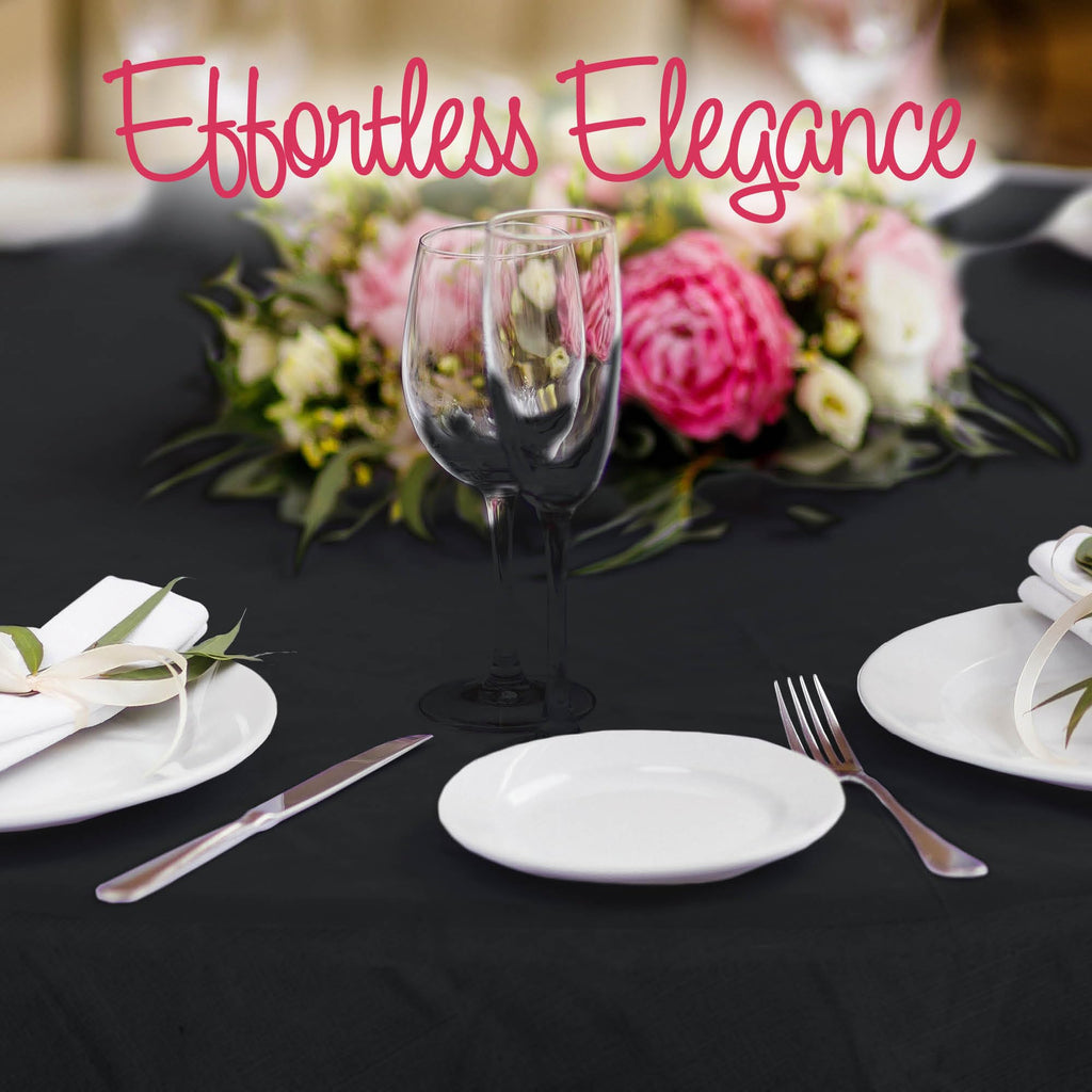 HOUZZKINGZ USA Black Paper Tablecloths for Round Tables | 82" 4 Pack | 3-Ply Premium Paper & Plastic Table Cloths for Parties Disposable