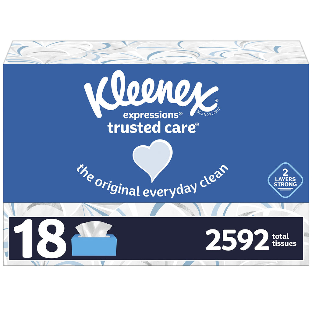 Kleenex Expressions Trusted Care Facial Tissues, 18 Flat Boxes, 144 Tissues per Box, 2592 Total Tissues