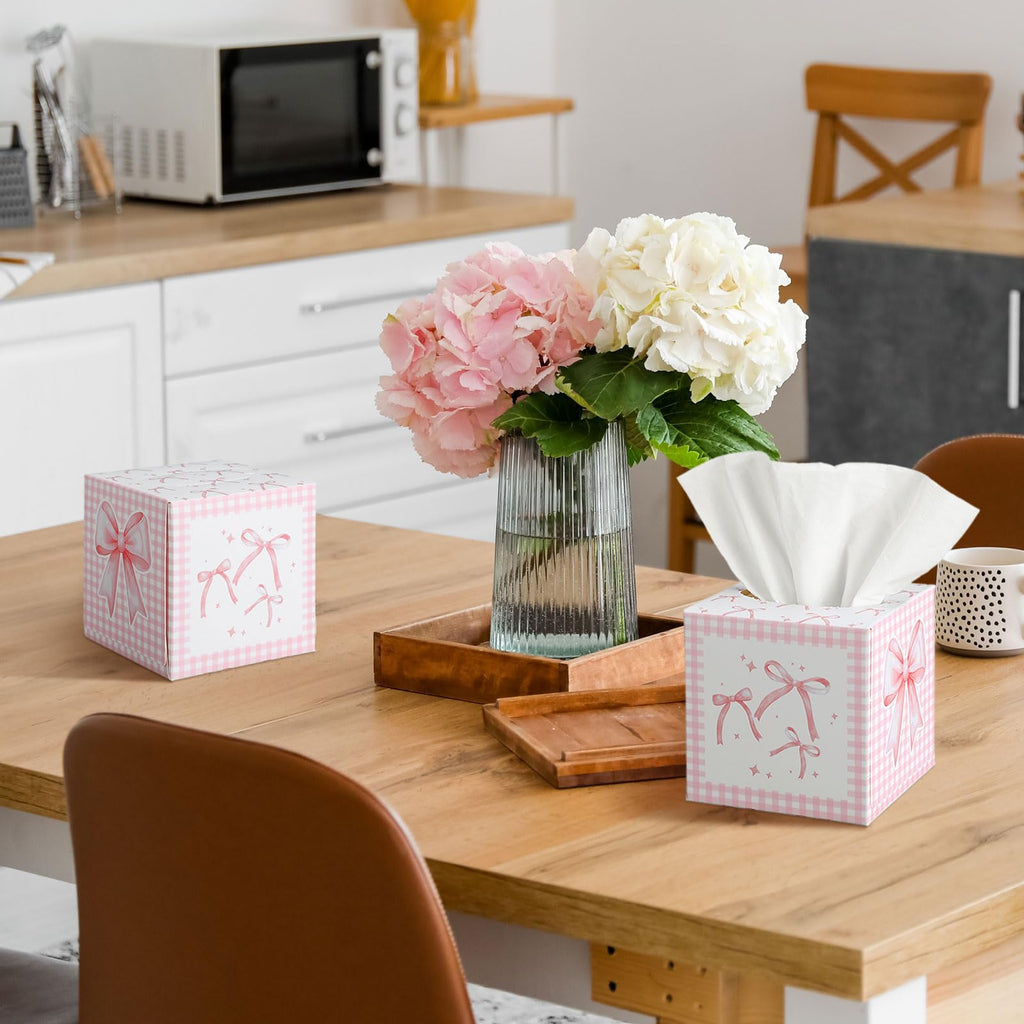 Fourluoo 12 Pack Pink Bow Facial Tissue Cube Boxes 600 Sheets 3 Ply