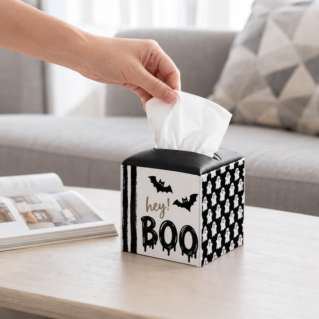 Halloween Tissue Box Cover Square - Hey Boo - Halloween Party Decorations.