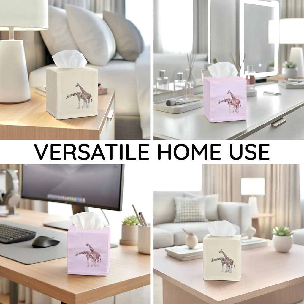 EmbroideryLinen.VN Square Tissue Box Cover Cute Set of 2, Giraffe