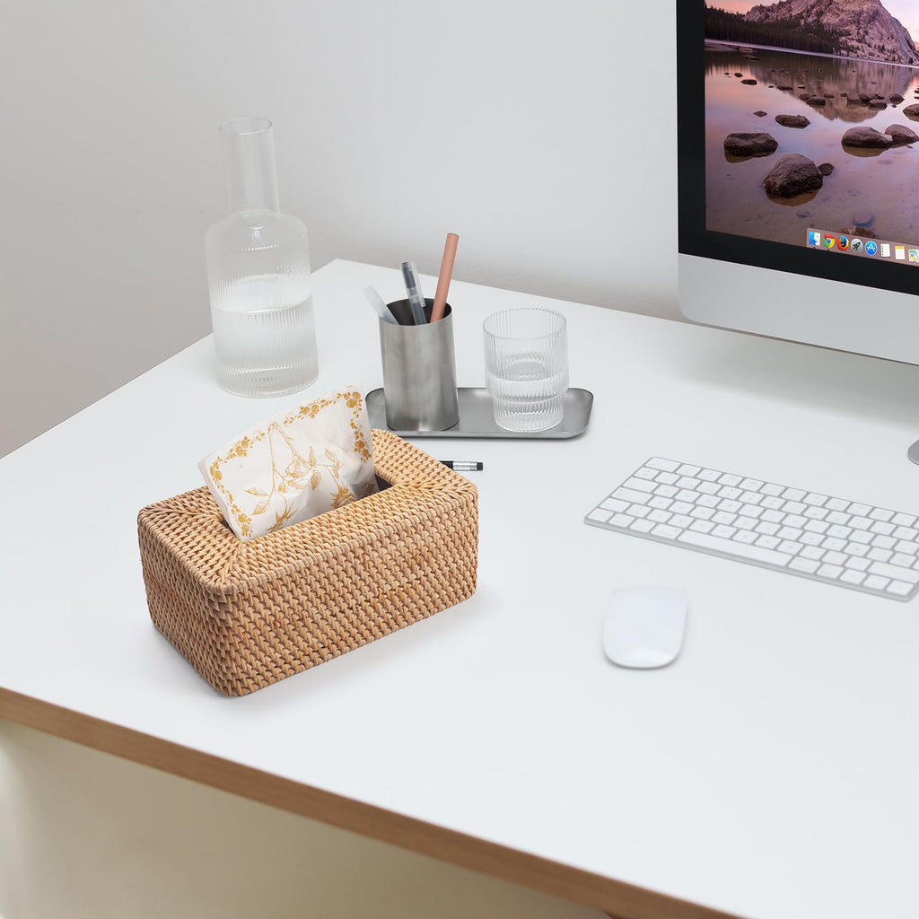 Rattan Tissue Box Cover Natural Rectangular 10 x 6.1 x 4.1 Inch (Natural)