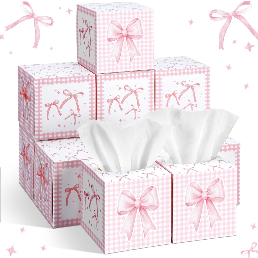 Fourluoo 12 Pack Pink Bow Facial Tissue Cube Boxes 600 Sheets 3 Ply