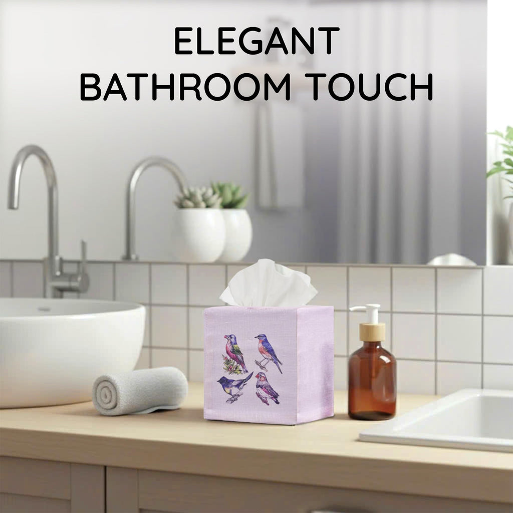 EmbroideryLinen.VN Square Tissue Box Cover Cute Set of 2, Four Birds
