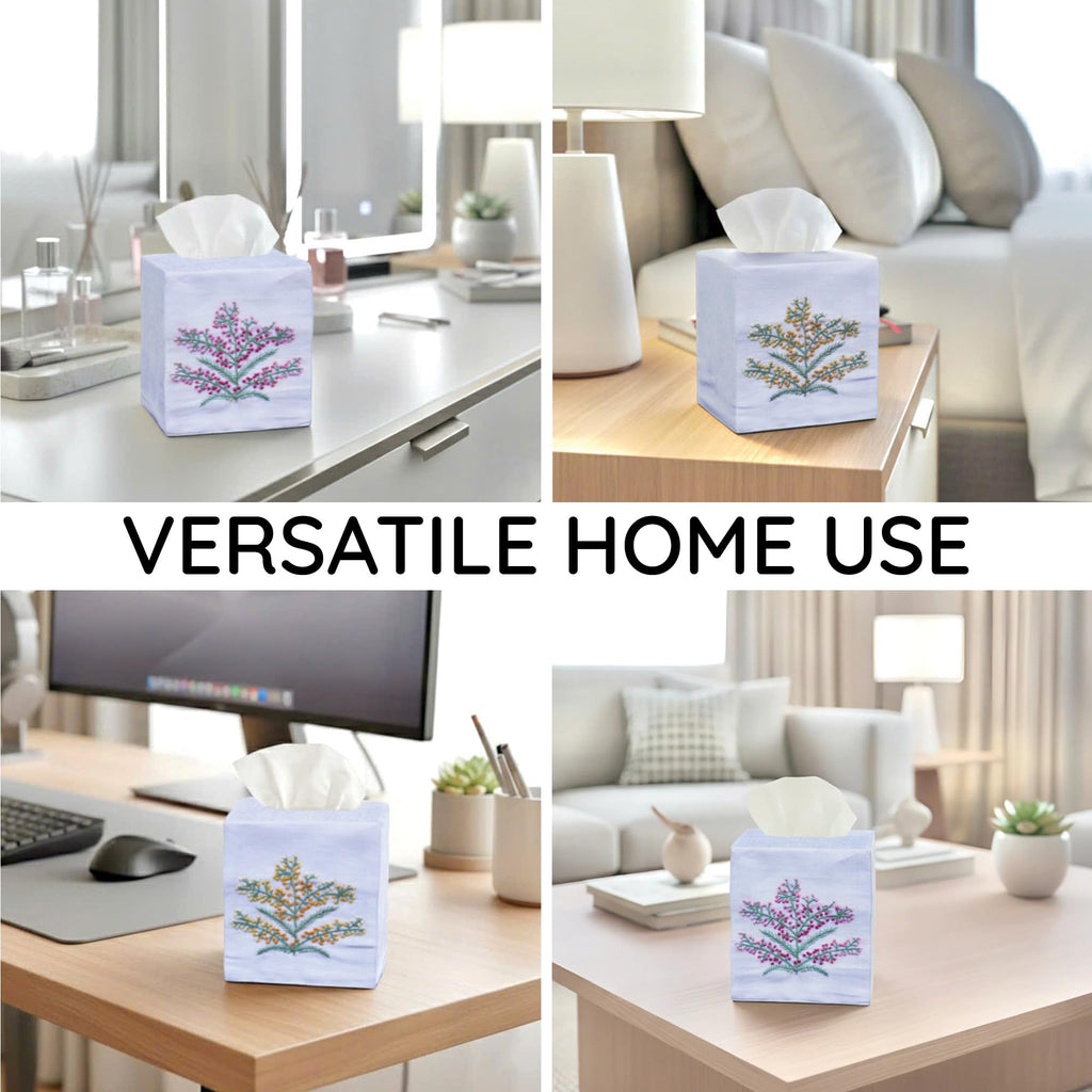 EmbroideryLinen.VN Square Tissue Box Cover Cute Set of 2, White