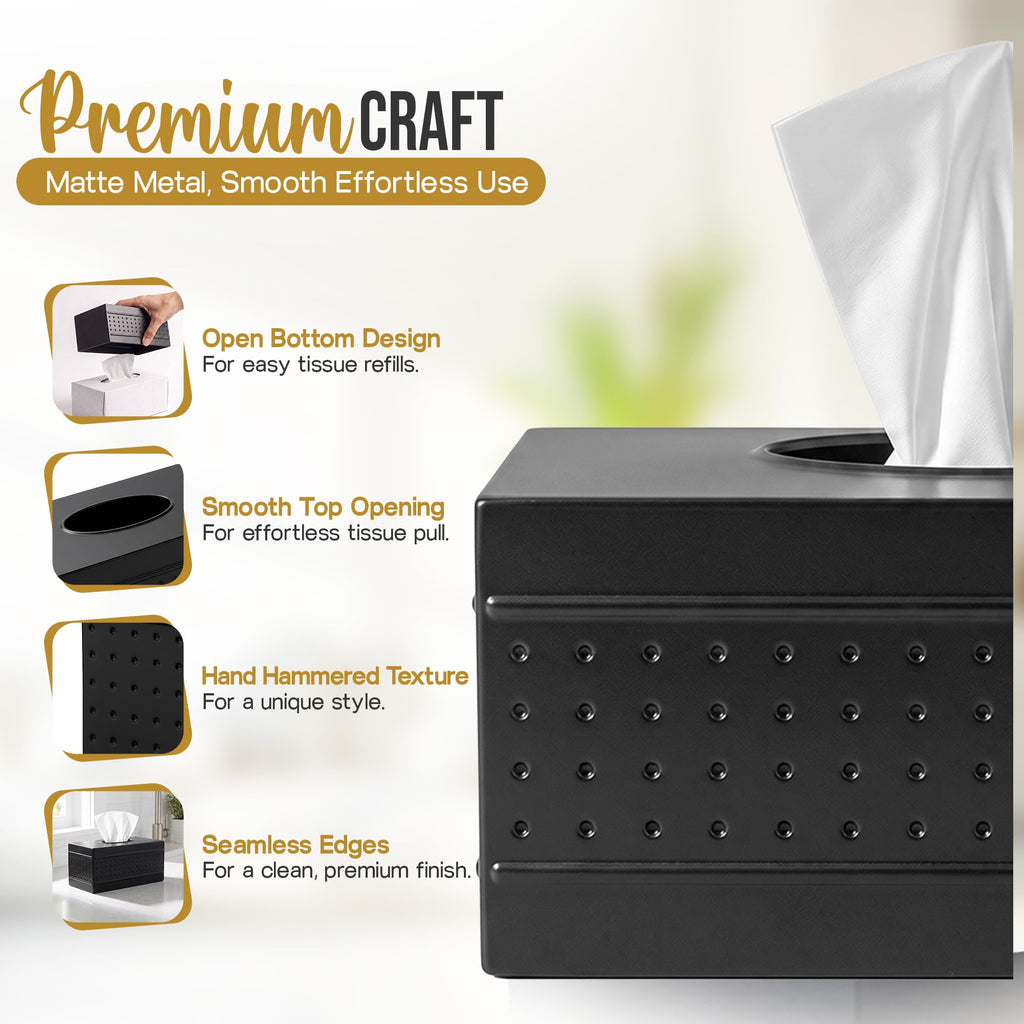 LUXMODE Handmade Metal Matte Black Tissue Box Cover Rectangle – 9x5.1x3.9 Inch – Open Bottom - Modern Tissue Box Holder for Bathroom, Living Room, Bedroom & Office Décor