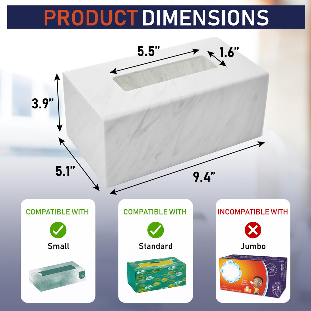 Acrylic Tissue Box Holder, Clear Dispenser for Facial Tissues, Napkins, and Dryer Sheets. Perfect for Bathrooms, Desks, Countertops, Vanities, Bedrooms, and Nightstands (Rectangle, Marble) (Pack of 2)