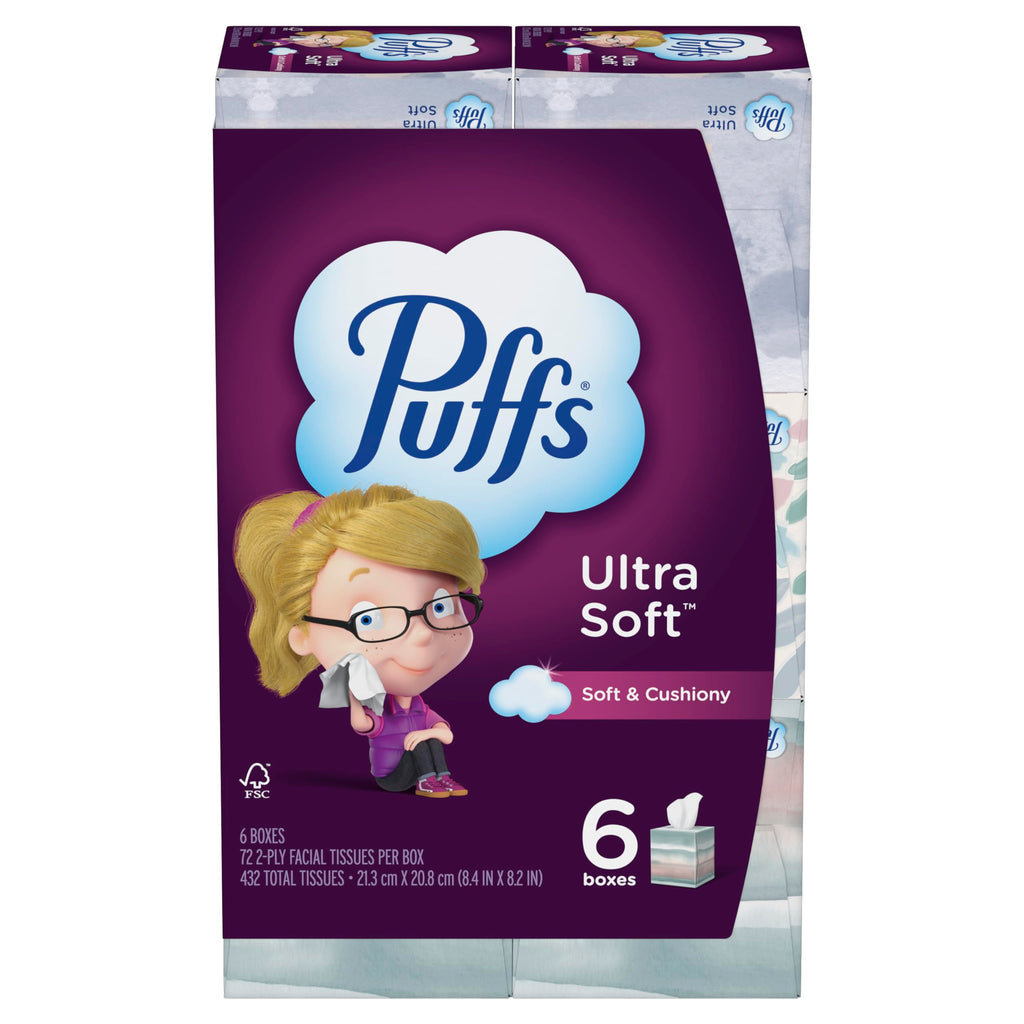 Puffs Ultra Soft Facial Tissuess, Mega Cube, 72 Count (Pack of 24)