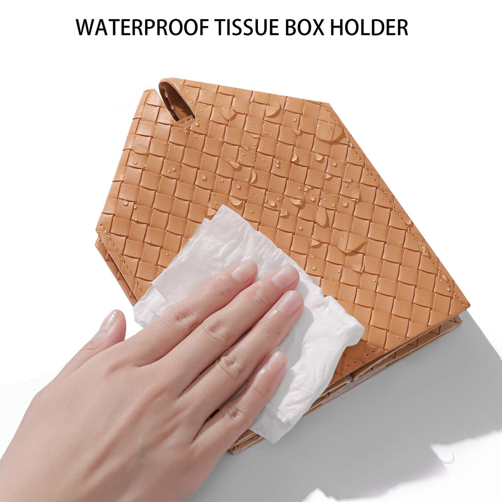 Tissue Box Cover Square Leather Facial Paper Holder, Khaki