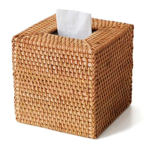 Rattan Tissue Box Cover Square, Handwoven Wicker Facial Tissue Box Holder