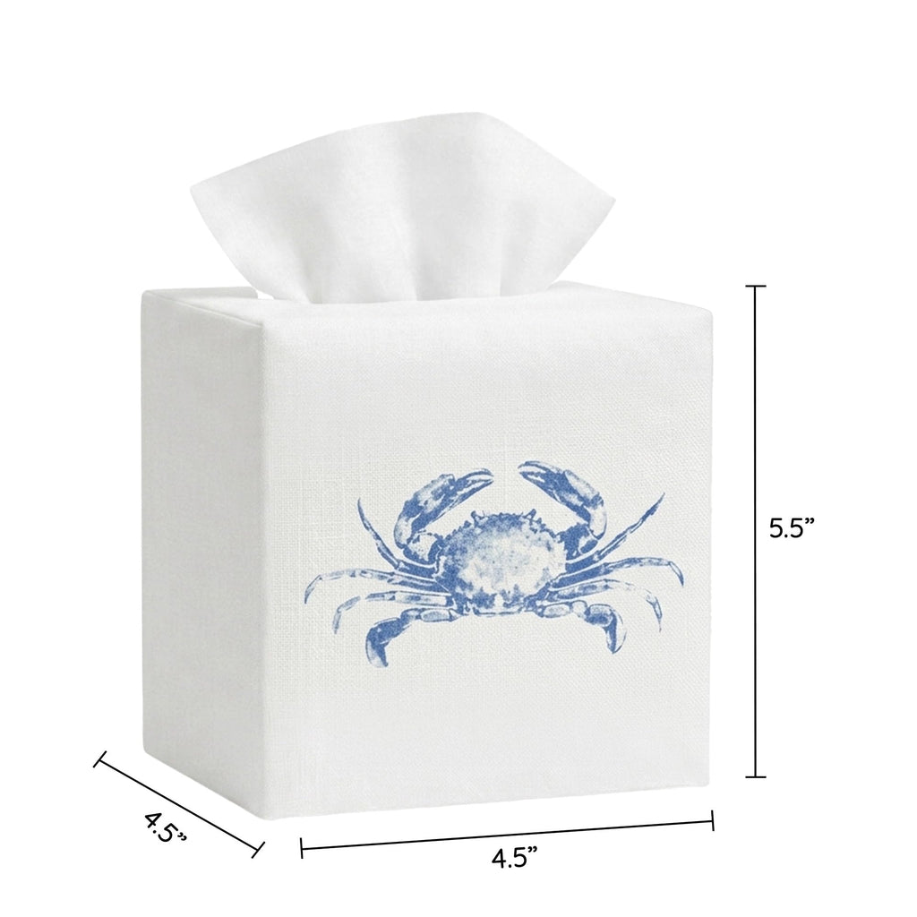 EmbroideryLinen.VN Square Tissue Box Cover Cute Set of 2, Blue & Green Crab