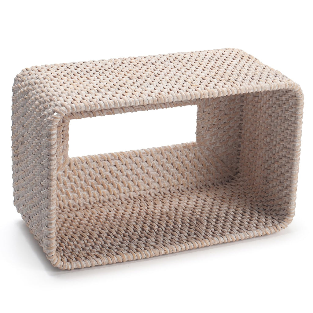 YANGQIHOME Rattan Tissue Box Cover, Rectangle Wicker Tissue Box Holder, Boho Facial Tissue Holder for Living Room, Bathroom, Kitchen, Bedroom, 10.2 x 6.2 x 5.3 inch, Whitewash