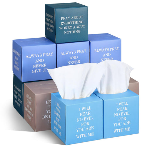 Fourluoo 12 Pack Bible Verse Facial Cube Tissues Boxes 600 Sheets 3 Ply