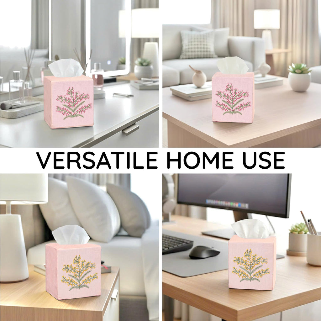 EmbroideryLinen.VN Square Tissue Box Cover Cute Set of 2, Pink