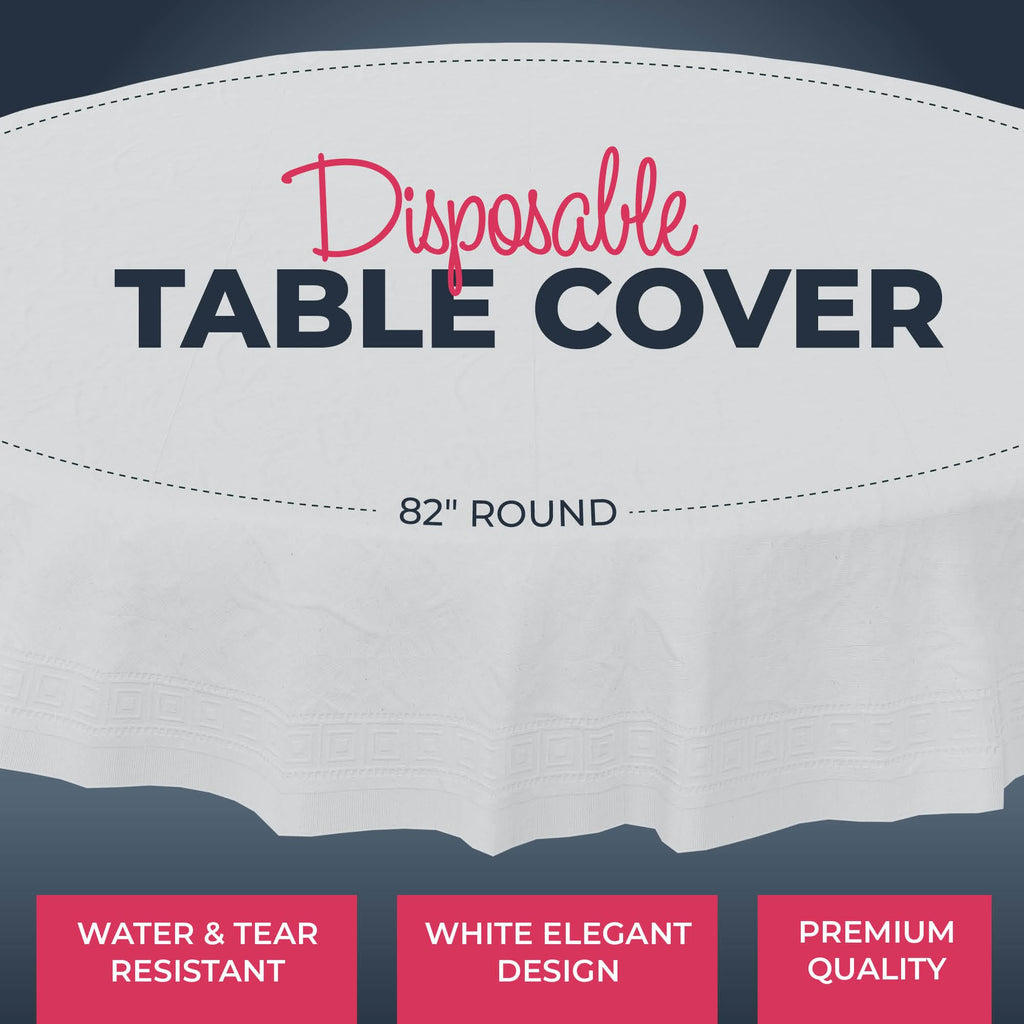 HOUZZKINGZ USA Paper Tablecloths for Round Tables | 82" - 10 Pack | White Paper & Plastic Disposable Table Cloths