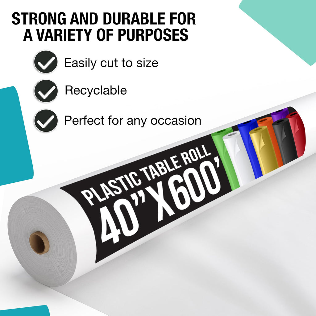 Exquisite White Plastic Table Cover Roll 40" X 600' Table Cloth Plastic Cover Roll - Premium Quality Thick 0.5 MIL Banquet Rolls - Disposable Tablecloth Rolls