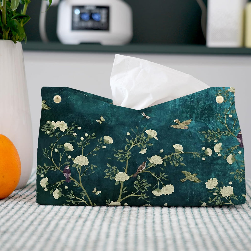 PaJiaNi Chinoiserie Bird Floral Tissue Box Cover Rectangle for Desk Decor