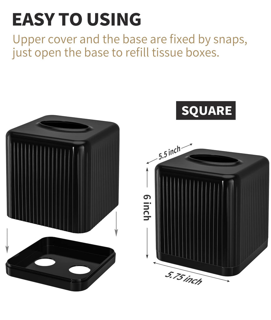Livelab Square Plastic Tissue Box Holder with Base - Modern Cube Decorative Tissue Cover for Bathroom, Countertop, Living Room, Bedroom, Office - Black