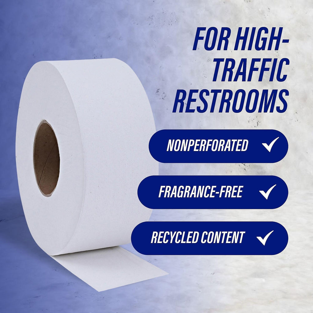 Genuine Joe Jumbo Roll Bath Tissue, 2-Ply, 3.25" x 650', Pack of 12