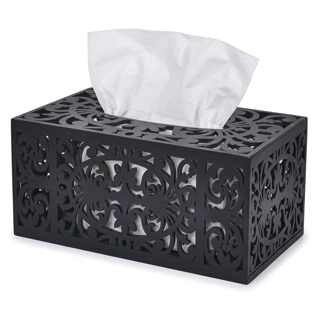 GRAUES Home Collection Rectangle Wooden Tissue Box Cover, Black Decorative Wood Tissue Box Holder, Modern Farmhouse Kleenex Box Cover for Bathroom, Kitchen, Bedroom, Living Room, Office - Solid Wood