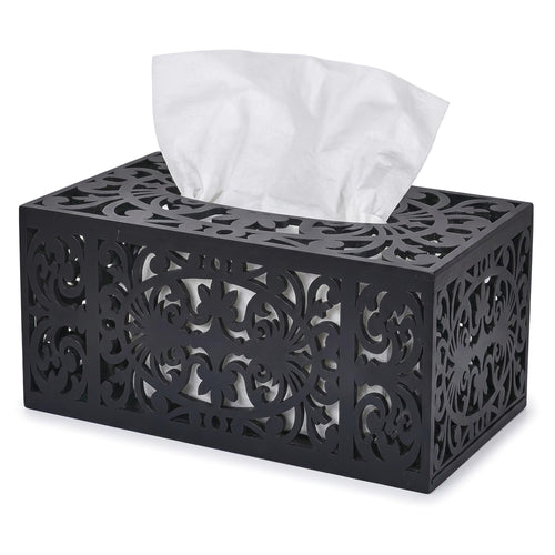 GRAUES Home Collection Rectangle Wooden Tissue Box Cover, Black Decorative Wood Tissue Box Holder, Modern Farmhouse Kleenex Box Cover for Bathroom, Kitchen, Bedroom, Living Room, Office - Solid Wood