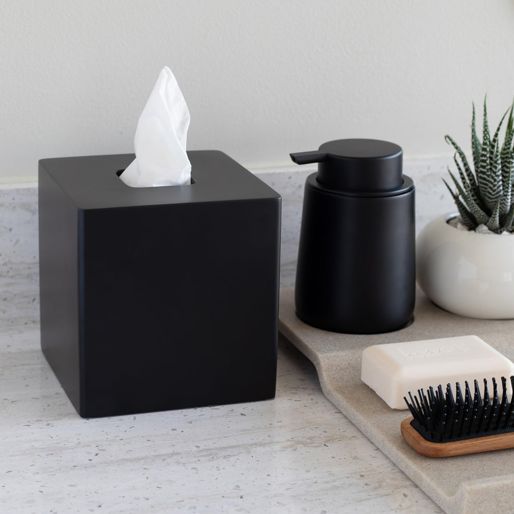 Yew Design Matte Black Square Tissue Box Cover