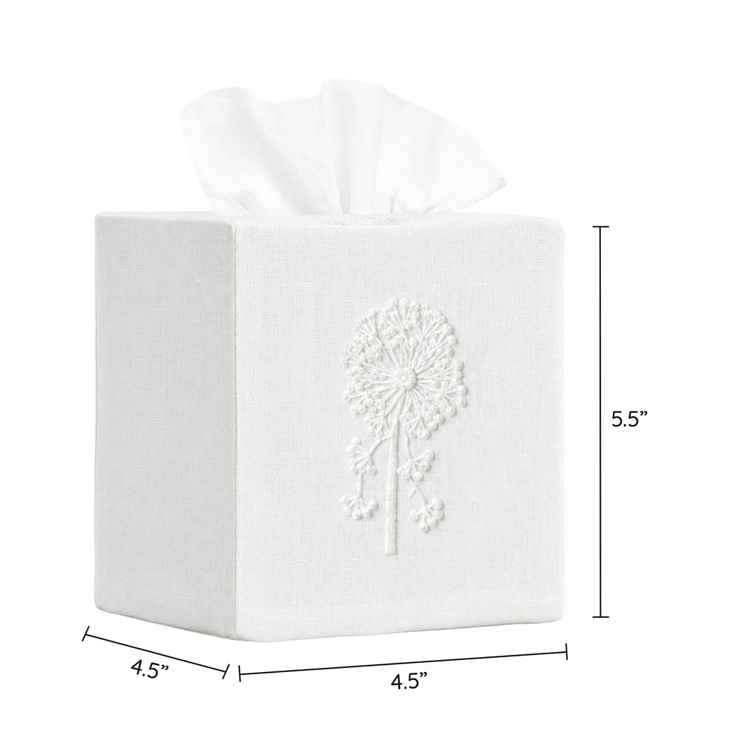 EmbroideryLinen.VN Square Tissue Box Cover Set of 2, White Dandelion
