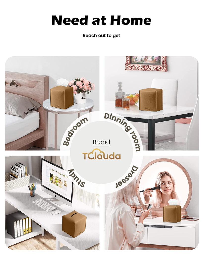 Tclouda Tissue Box Cover for PU Leather, Modern Simple Solid Color Holder Square Tissue Bag, Ideal for Bathrooms,Office,Car,Nightstand,Outdoor Tent,Dining Table,5"X5"X5", Double Bronze