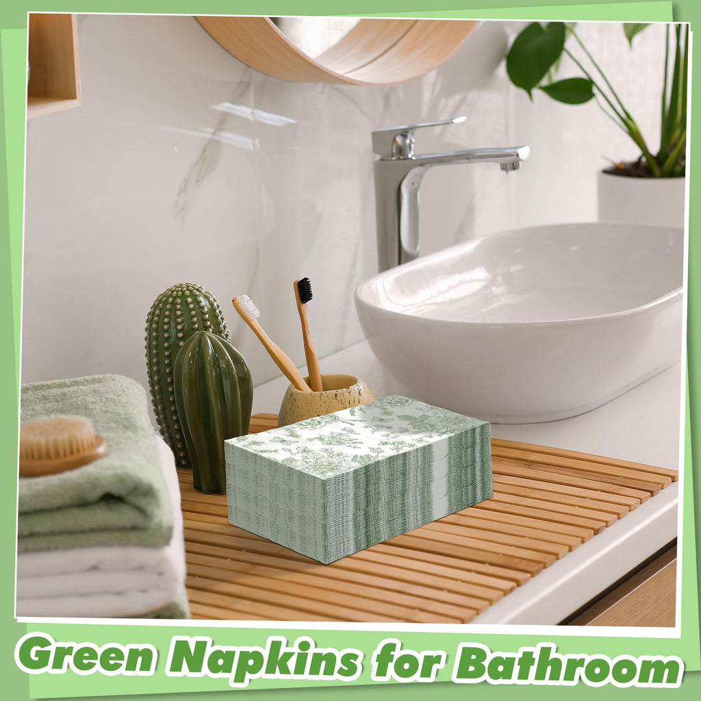 Mwellewm 100 Disposable Hand Towels for Bathroom,Green Guest Paper Napkins