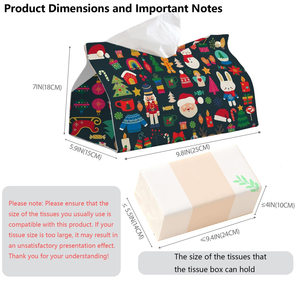 PaJiaNi Black Christmas Tissue Box Cover Rectangle for Winter Holiday Decor
