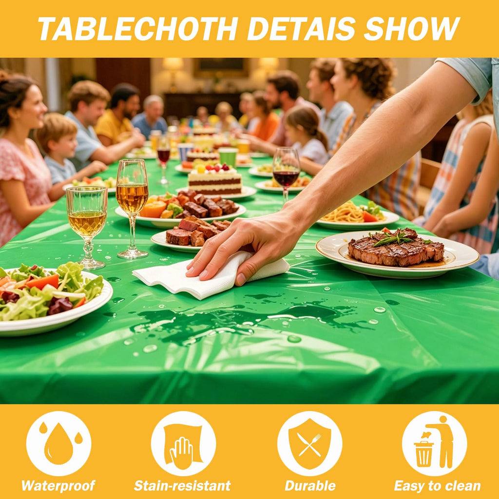 CXSAZRY 2Pcs Green Plastic Table Cloth, 54 x 108 Inch Rectangle Disposable Tablecloth for Birthday, Wedding, Picnic, Holiday Party