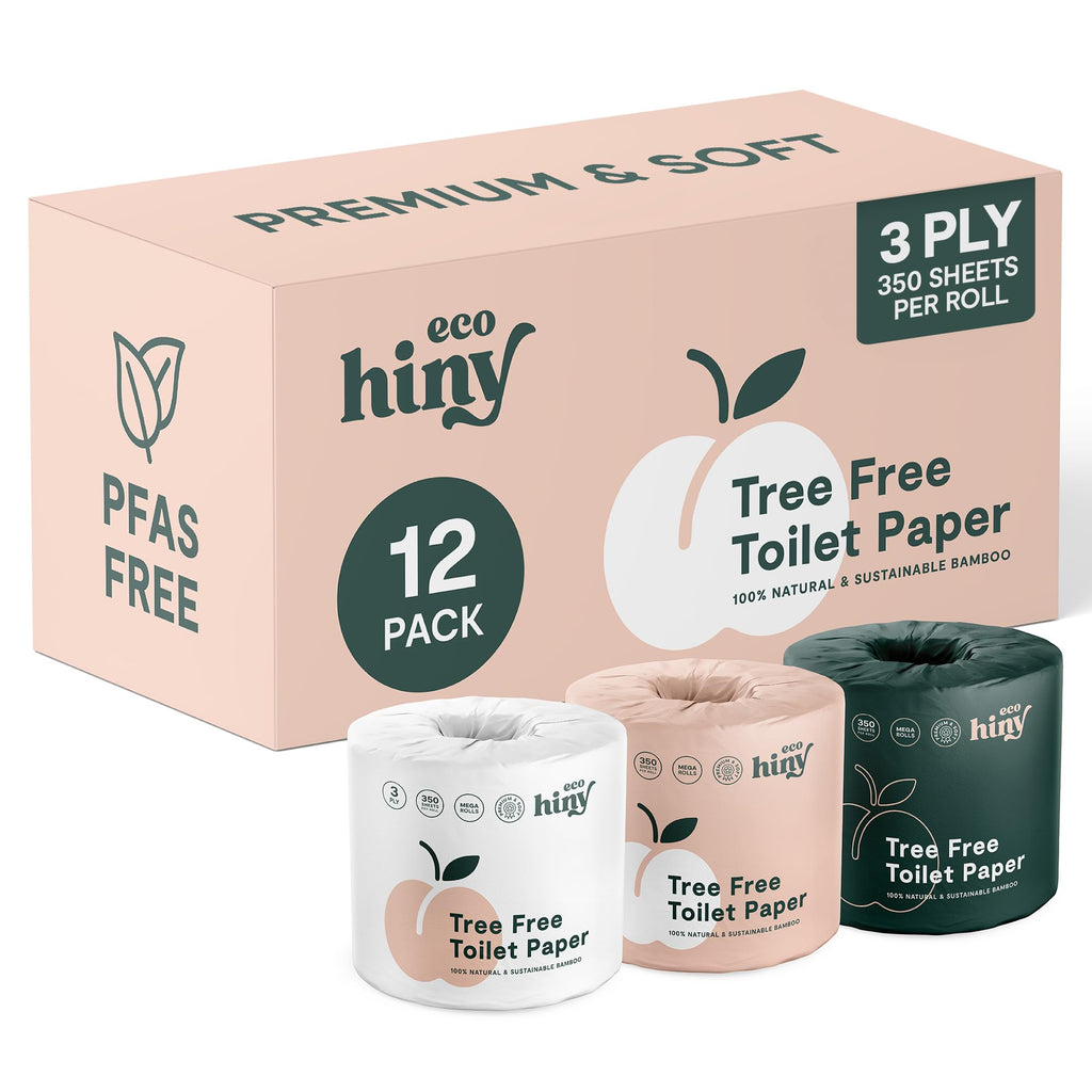 ecoHiny Premium Bamboo Toilet Paper 12 Mega Rolls 3ply 350 Sheets PFAS Free