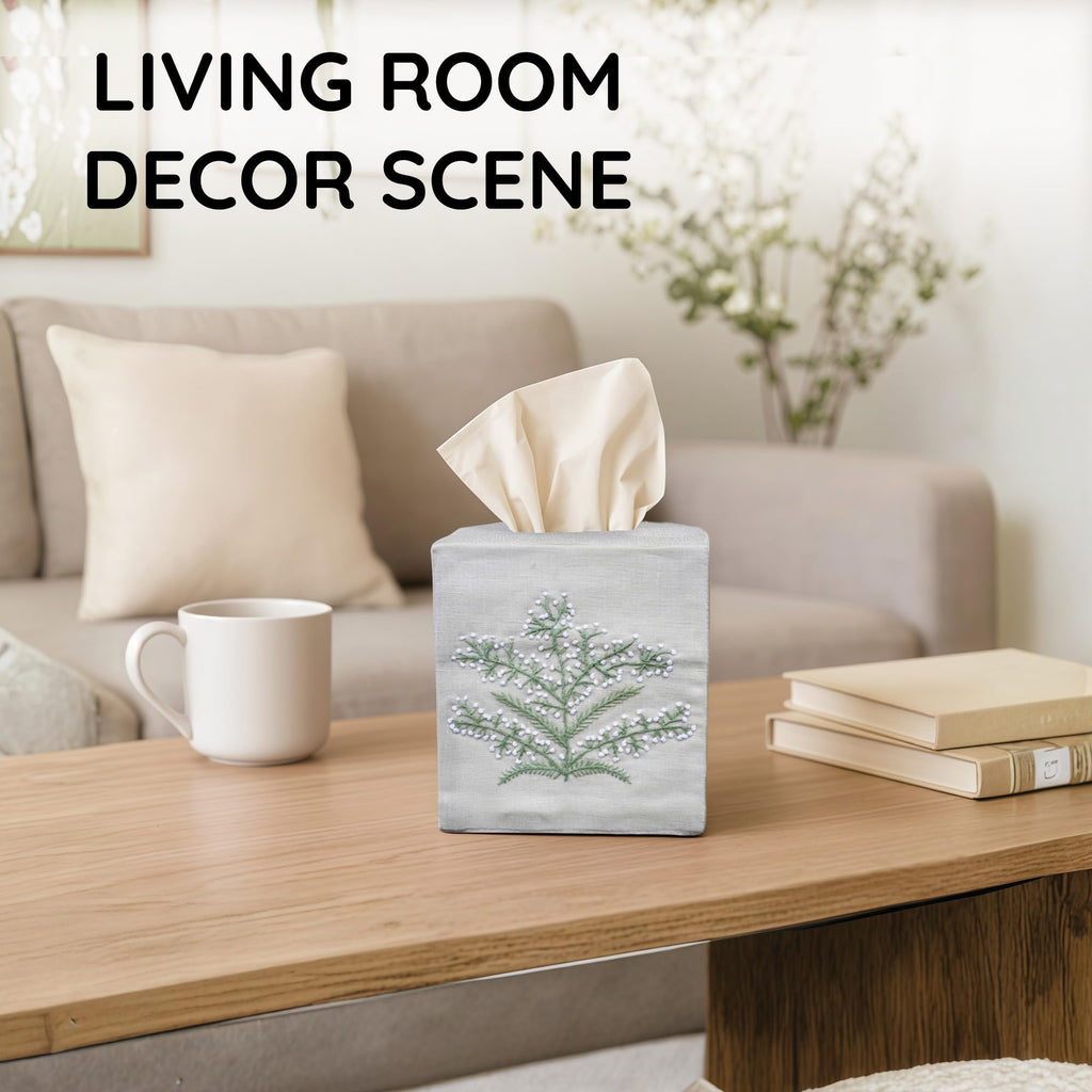 EmbroideryLinen.VN Square Tissue Box Cover Cute Set of 2, Grey & Pink