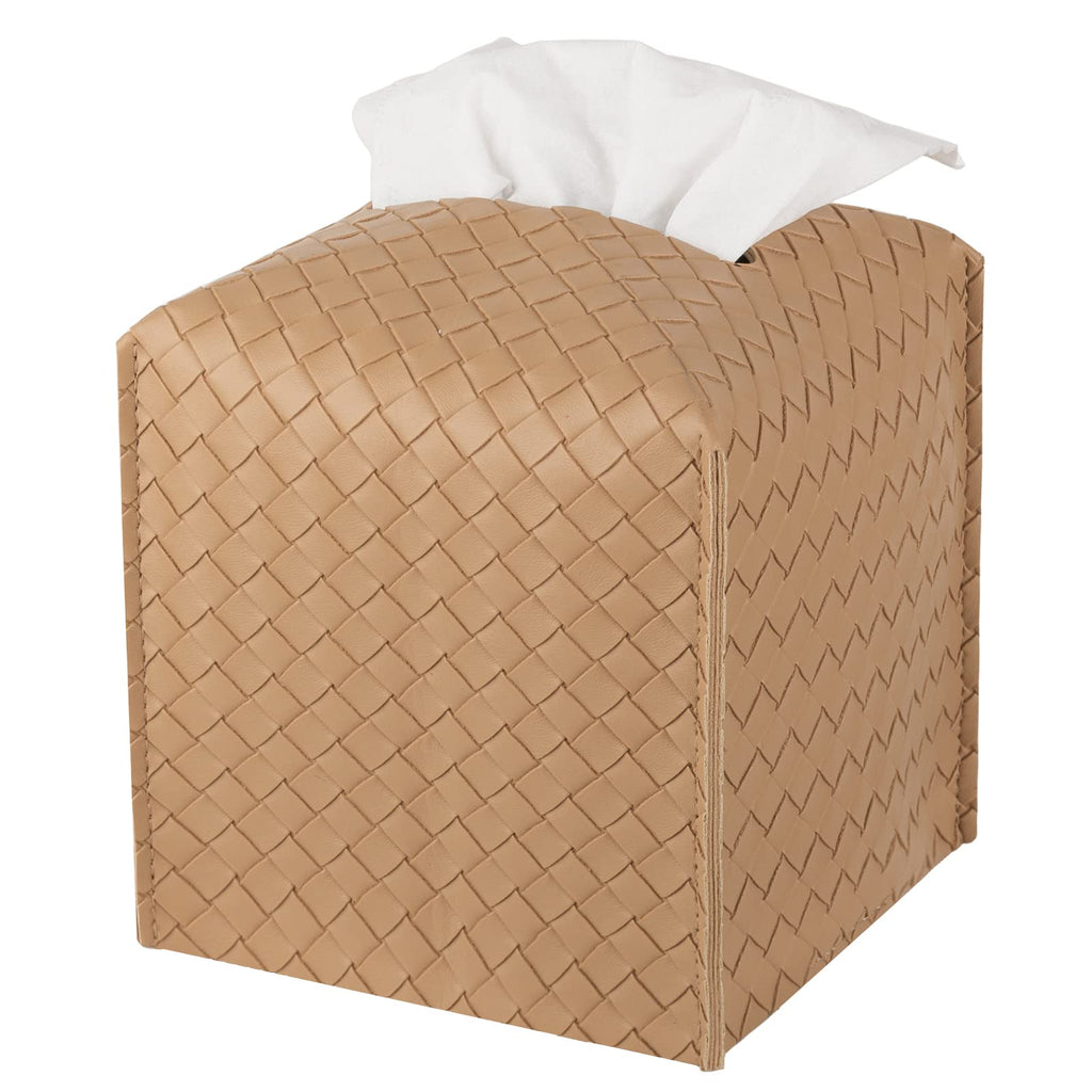 Tissue Box Cover Square Leather Facial Paper Holder, Khaki