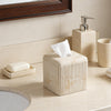Travertine Stone-Look Ribbed Square Tissue Box Cover for Modern Home Decor