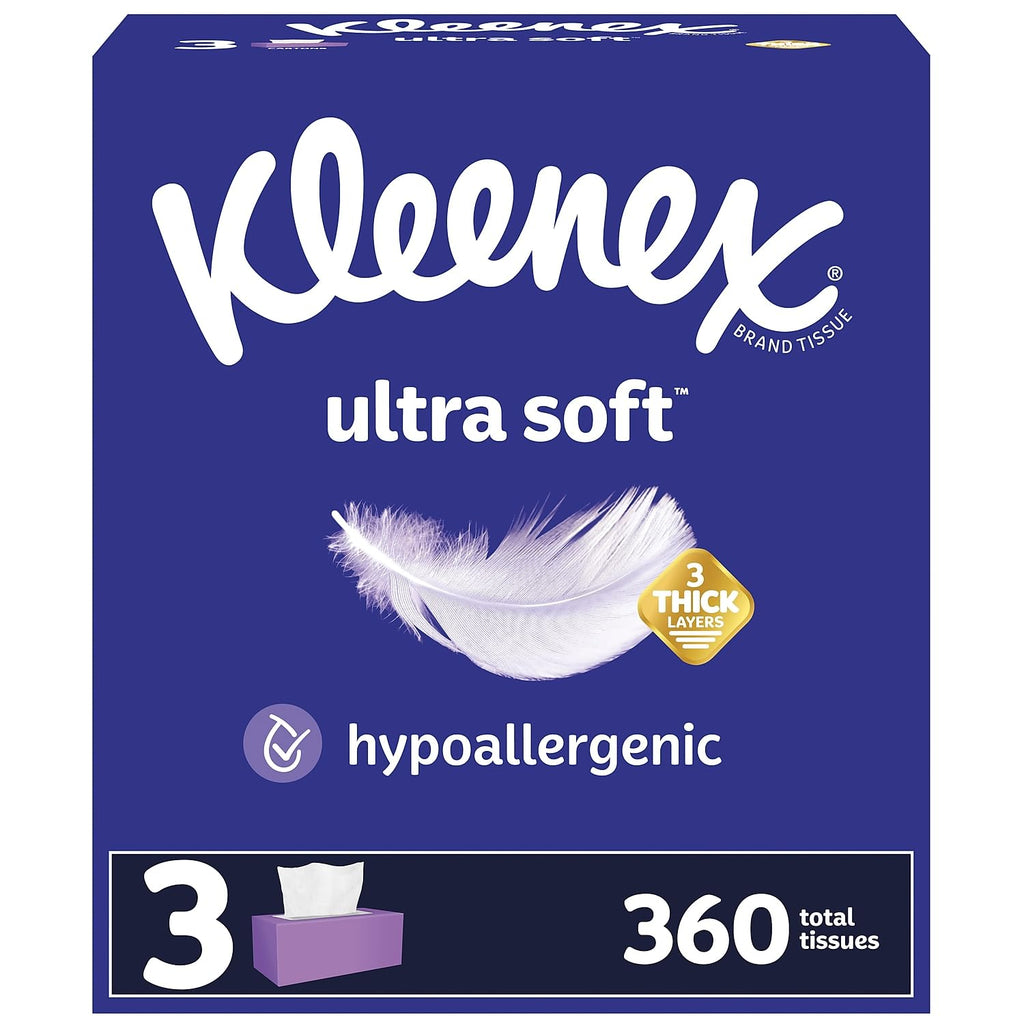Kleenex Ultra Soft Facial Tissues, 3 Flat Boxes, 110 Tissues per Box (330 Total Tissues)