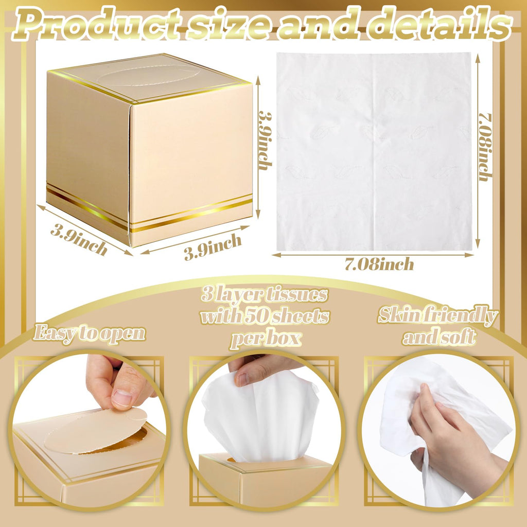 Fourluoo 12 Pack Facial Tissues Cube Boxes Face Box 600 Sheets 3 ply Soft Paper Square Tissues Bulk for Car Pocket Toilet Household Bedroom Family(Light Brown)