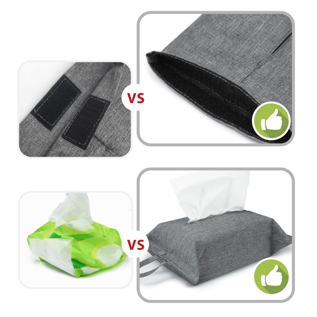 kakaforsa Toilet Paper Holder Reusable Tissue Holder Travel Tissue Holder Wall Hanging Tissue Box Cover Toilet Paper Storage Rectangle Napkin Holder Cloth Tissue Box for Car Office Desk, Gray