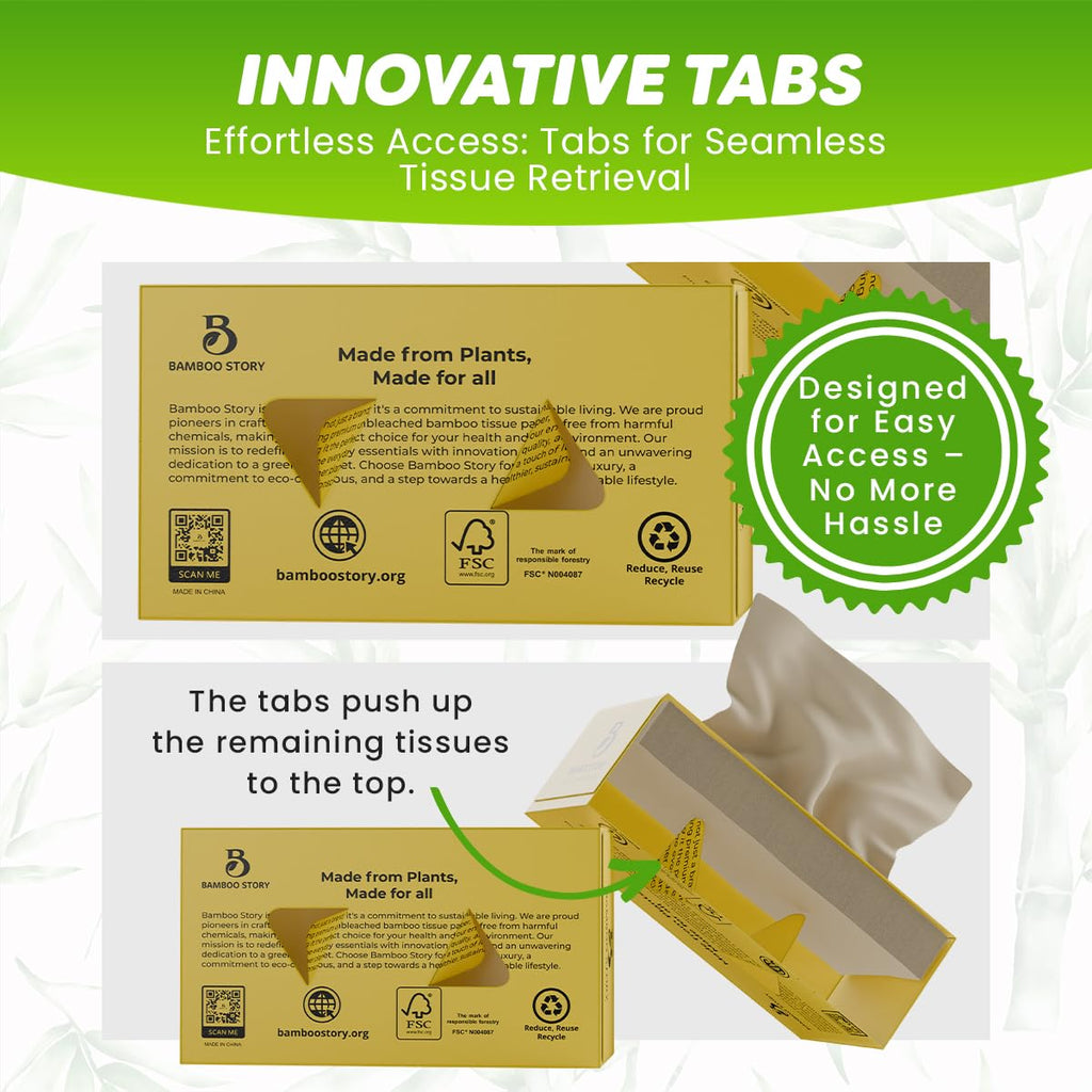 Bamboo Story, Bamboo Lotion Facial Tissue Unbleached, 6 Box 3ply and 720 Sheets, Bamboo Facial Tissue - FSC Certified, Biodegradable, Chemical Free, Plastic Free, BPA Free, Bamboo Facial Tissue