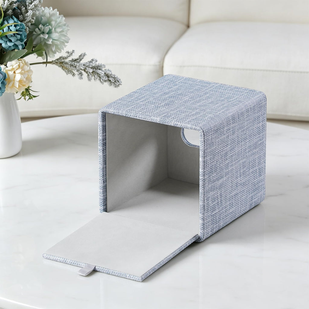 PU Leather Square Tissue Box Cover Tissue Box Holder Cube (Blue)