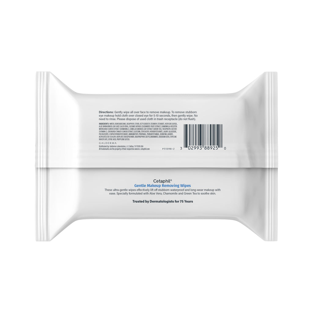 Cetaphil Gentle Makeup Remover Face Wipes, Fragrance Free, 25 Count