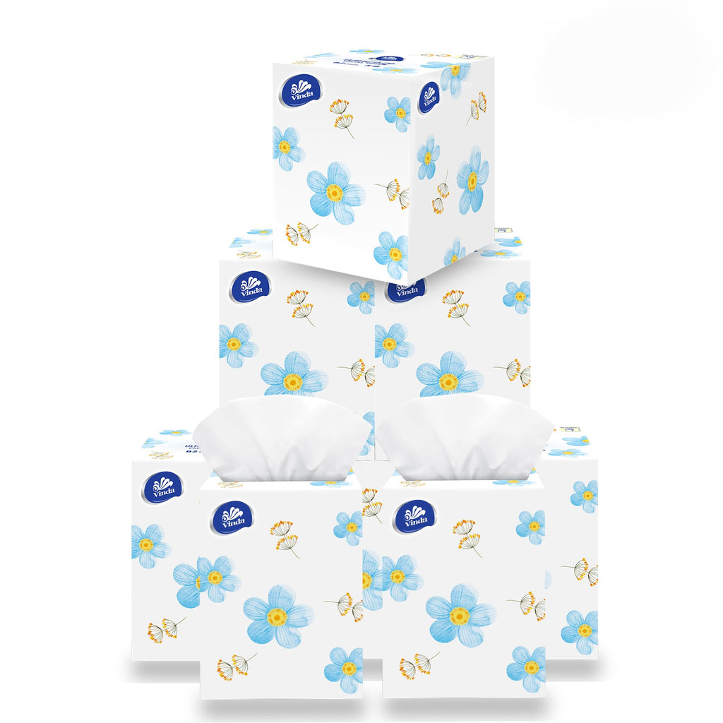 Vinda Ultra Care 3-Ply Facial Tissues, Large 8.26" x 7.48" Sheets, 82 Tissues per Cube, 8 Cube Boxes (656 Tissues Total), Soft & Strong for Home, Office, and Car