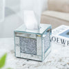 Mirrored Tissue Box Cover Holder, Square Glass Facial Tissue Holder with Crushed Diamond Crystals, Luxury Facial Paper Organizer Dispenser for Bathroom, Vanity Countertop, Tabletop, Silver