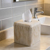 Travertine Stone-Look Ribbed Square Tissue Box Cover for Modern Home Decor