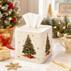 Thyle 2 Pcs Christmas Square Tissue Box Cover PU Leather Christmas Tree Reindeer Tissue Box Holder Closure Xmas Decorations Cube Napkin Holder for Kitchen Car Home Office Living Room Bedroom