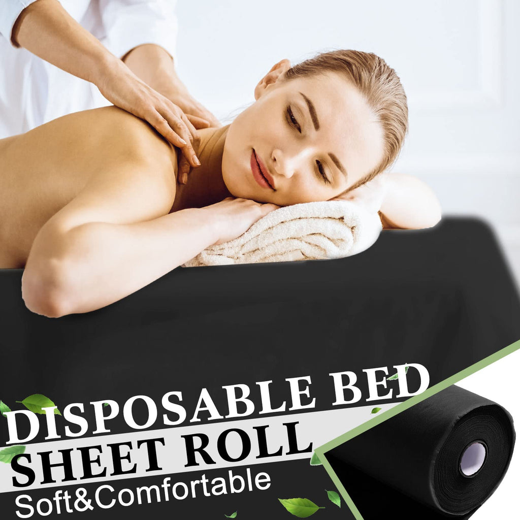 Buryeah Disposable Massage Table Roll 32"x71" Spa Bed Sheets,Black,2 Rolls