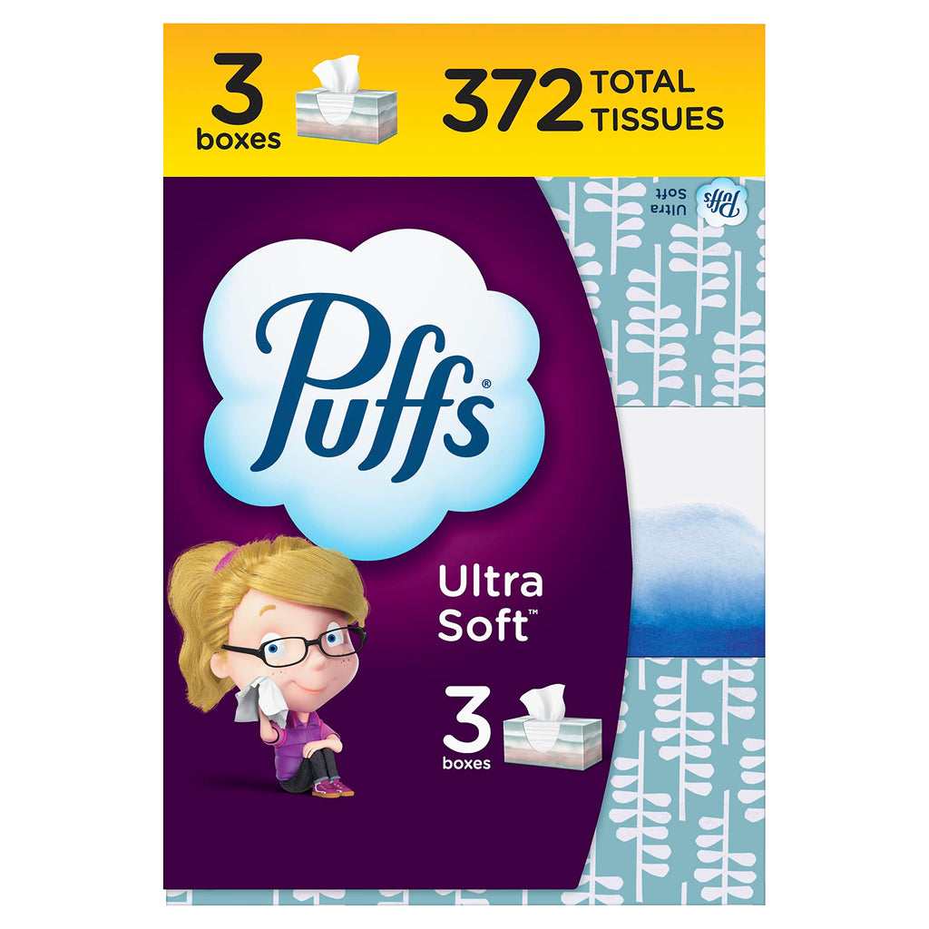 Puffs Ultra Soft Facial Tissue - Family Boxes, 3x124